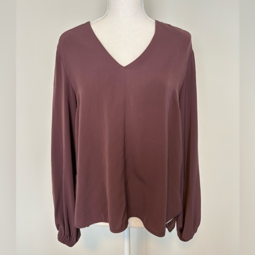 RW&CO Fig Purple V-Neck Long Sleeve Blouse Small